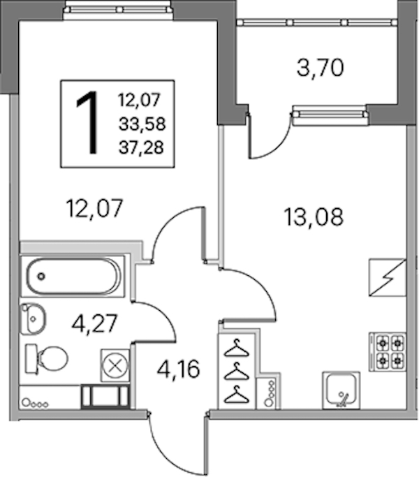 1-комнатная квартира 33.58 м², 5/5 эт., ЖК «ЮгТаун. Олимпийские кварталы»